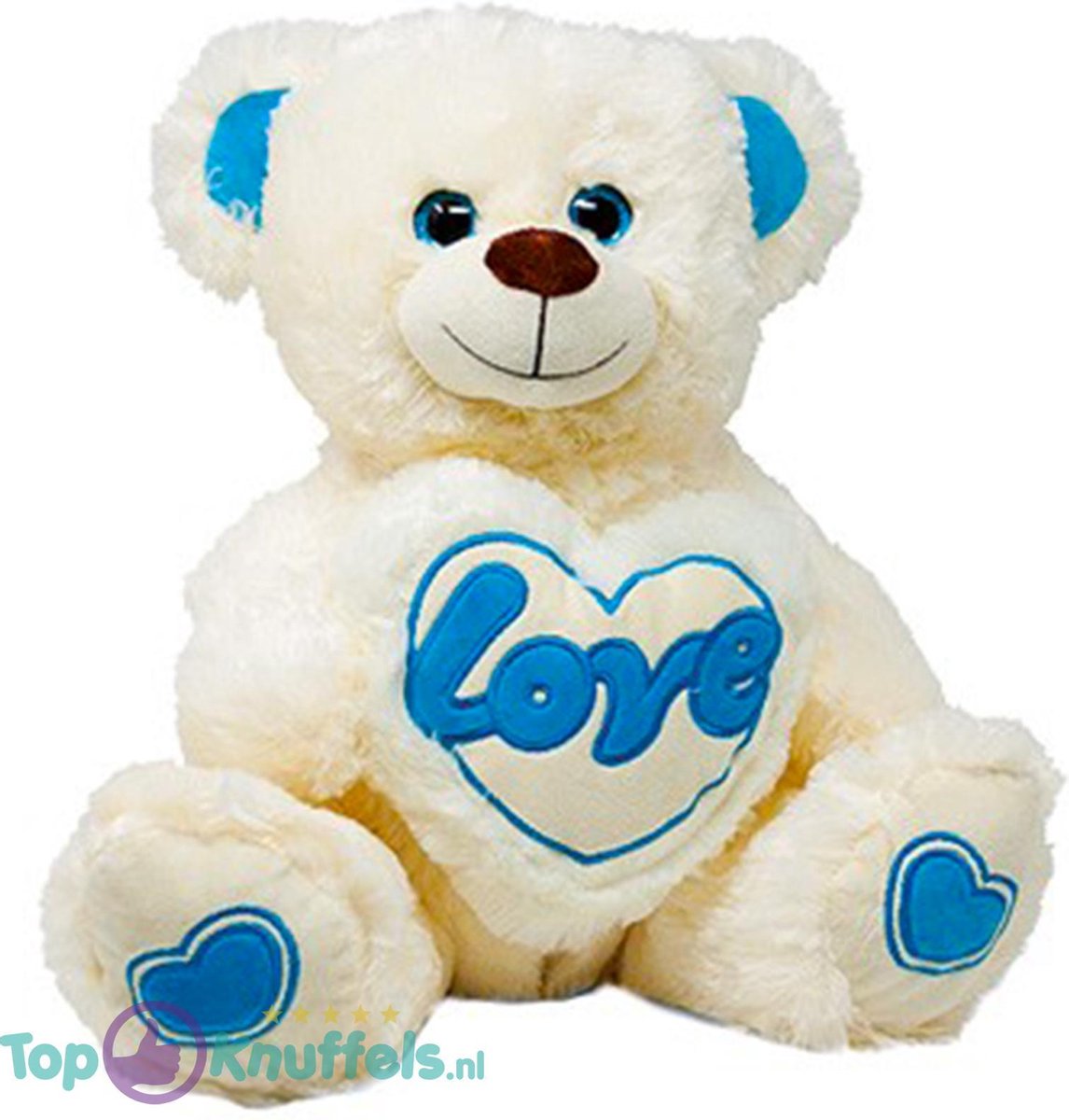 Teddybeer met Love Hart (Wit/Blauw) 30 cm | knuffelbeer pluche knuffel love beer | Moederdag / Vaderdag Cadeau Kado | Beertje met hart liefde | Love Knuffeldier